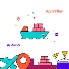 Container ship filled line icon, simple illustration