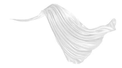 Beautiful flowing fabric of white wavy silk or satin. 3d rendering image.