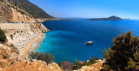 Panoramic landscape of Kaputas Beach in Kas, Kalkan, Antalya, Turkey. Lycian way. Summer and holiday concept