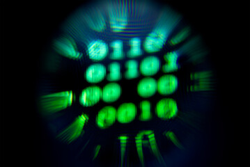 Blurry background with an abstract blur circle with a binary code. Blurry background. Abstract object in blur.