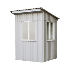 ATM booth or glass construction building on a white background,isolated construction building for storing construction equipment and clothing, summer gazebo, clear glass ,mobile home,stall shop