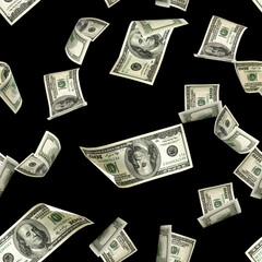 Poker prints us dollar. American money, isolated on black cash. Flying hundred dollars isolated on black background.