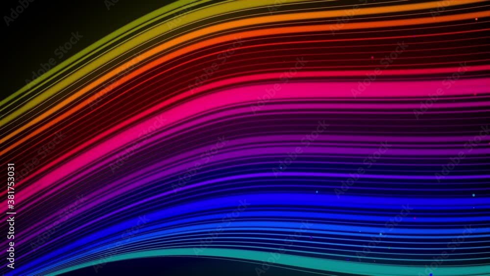 Poster 3d abstract looped 4k background with glow lines. multi-colored neon lines fly in air, smoothly osci