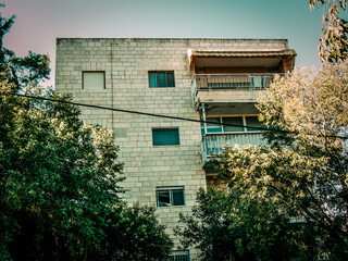 View of the facade of a building in the historic district of of Jerusalem in Israel
