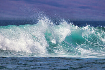 Explosive action of a crashing wave breaking on Maui.