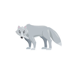 Arctic polar wolf. Cartoon flat style illustration of polar and arctic animal. Vector illustration for kids, education. Isolated on white background.