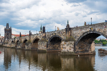 Fototapeta na wymiar Charles Bridge with the Old Town Bridge Tower in Prague.