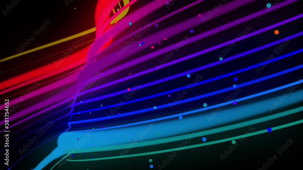 Poster 3d abstract looped 4k background with glow lines. multi-colored neon lines fly in air, smoothly osci