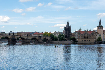 Charles Bridge with the Old Town Bridge Tower in Prague.
