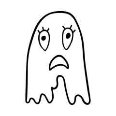 Scared ghost isolated outline doodle style on white background.