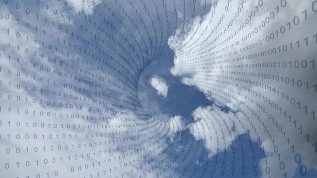 Sunny sky clouds with binary numbers animation background.
