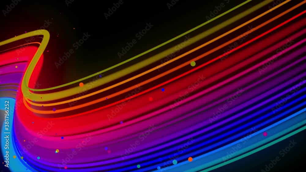 Poster 3d abstract looped 4k background with glow lines. multi-colored neon lines fly in air, smoothly osci