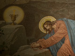 particolare del mosaico dell'agonia di Gesù nel Getsemani, Lourdes