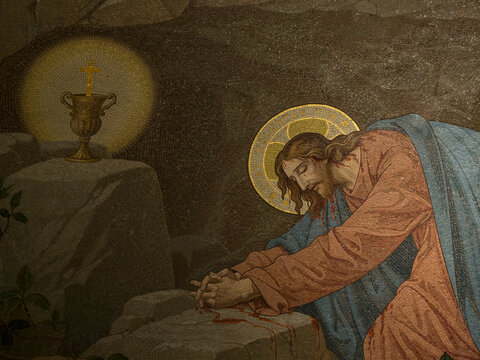 particolare del mosaico dell'agonia di Ges&ugrave; nel Getsemani, Lourdes