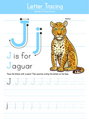 Letter tracing J for Jaguar