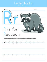 Letter tracing R for Racoon