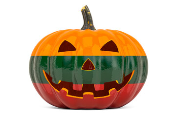 Halloween in Lithuania concept. Evil carved pumpkin with Lithuanian flag, 3D rendering