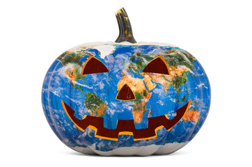 Halloween pumpkin with Earth map texture. 3D rendering