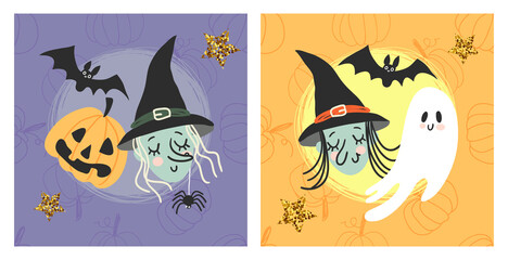Happy halloween banner. Set of vector design elements.