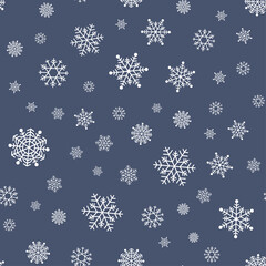 Seamless snowflakes pattern. Christmas new year texture in minimalistic style. Snow blue and white background