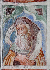 Naklejka premium un profeta; affresco di Giovanni e Battista Baschenis nella chiesa dei santi Filippo e Giacomo e Segonzone (Trentino)