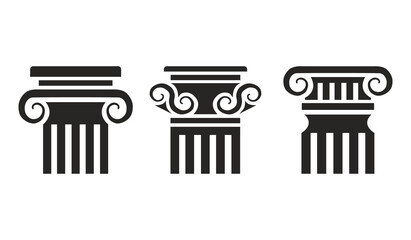 Ancient columns vector icon set. Vector black column icons set on white background.
