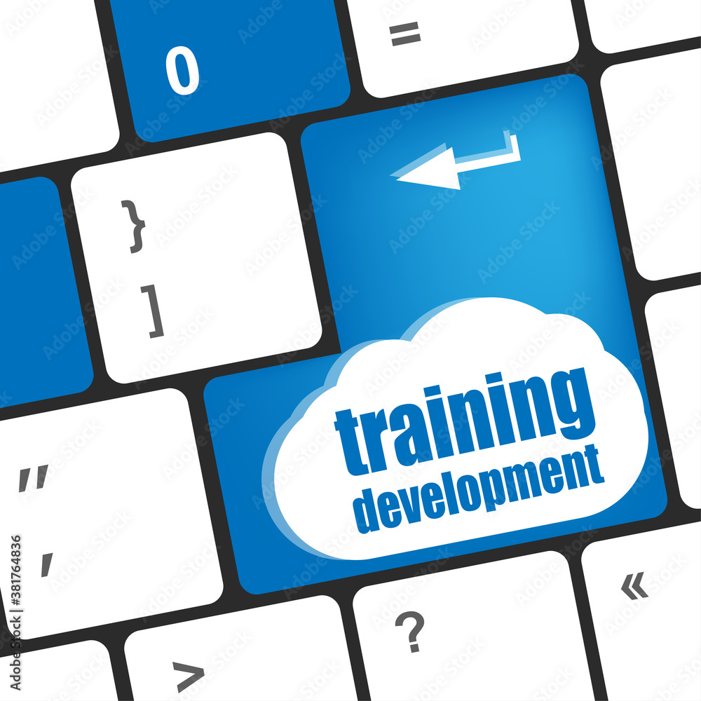 Poster education concept: computer keyboard with word training development