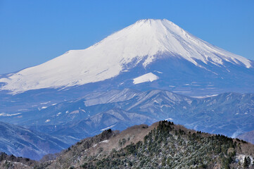 冬の富士山眺望 丹沢山地の鍋割山より望む