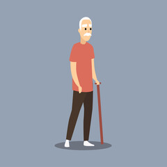 Fototapeta premium Old man character. An elderly with glasses and walking cane. Vector illustration old, Senior man flat design. isolated.