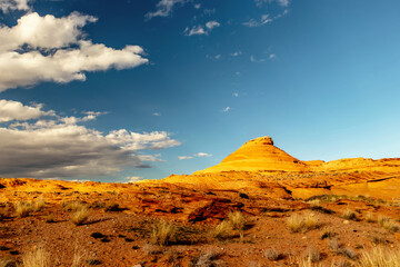 Fototapeta na wymiar Beautiful desert landscape shining like gold in the evening sun, The Chains, Page, Arizona, USA