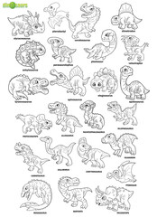 cartoon cute prehistoric dinosaurs, coloring book, mega set