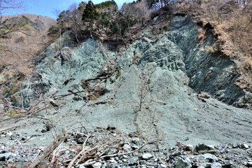 丹沢山地の風景 寄沢の崩落