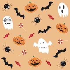Vector seamless pattern with Halloween attributes