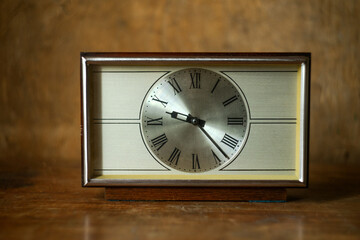Old rectangular mahogany Desk clock in the style of the 70s