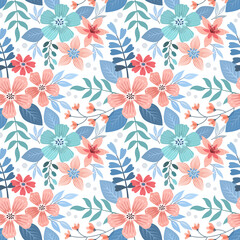 Colorful hand draw flowers seamless pattern for fabric textile wallpaper.