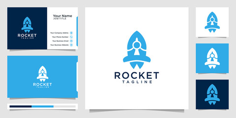 Rocket logo design and business card.Premium Vector