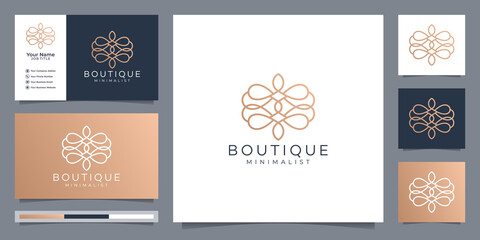 Fototapeta na wymiar boutique minimalist Simple and elegant floral monogram template, elegant line art logo design,business card vector illustration.Premium Vector