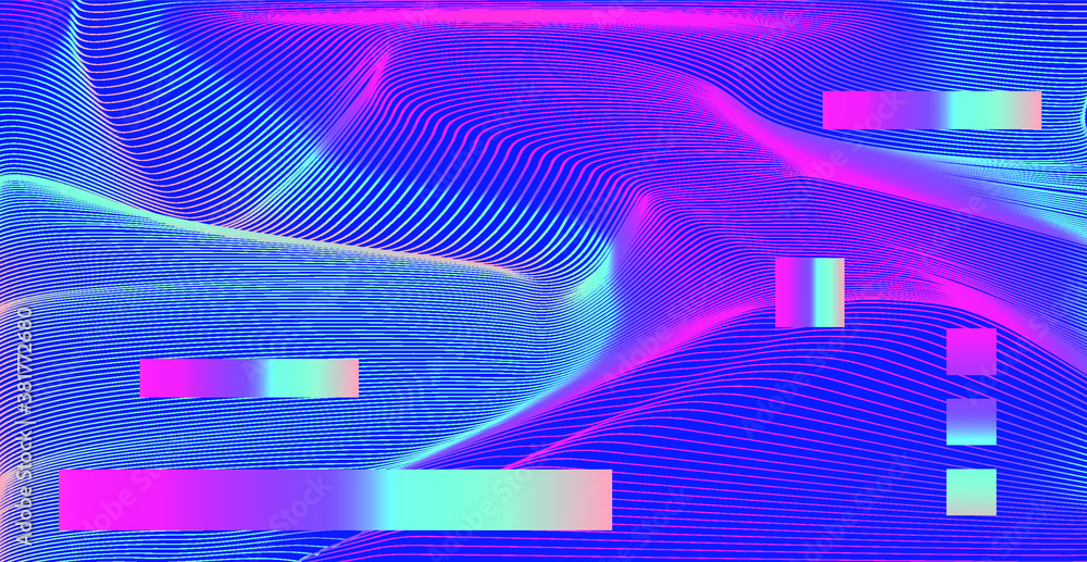 Aufkleber Abstract technology background with warped and distorted laser grid. Vaporwave and synthwave style poster.