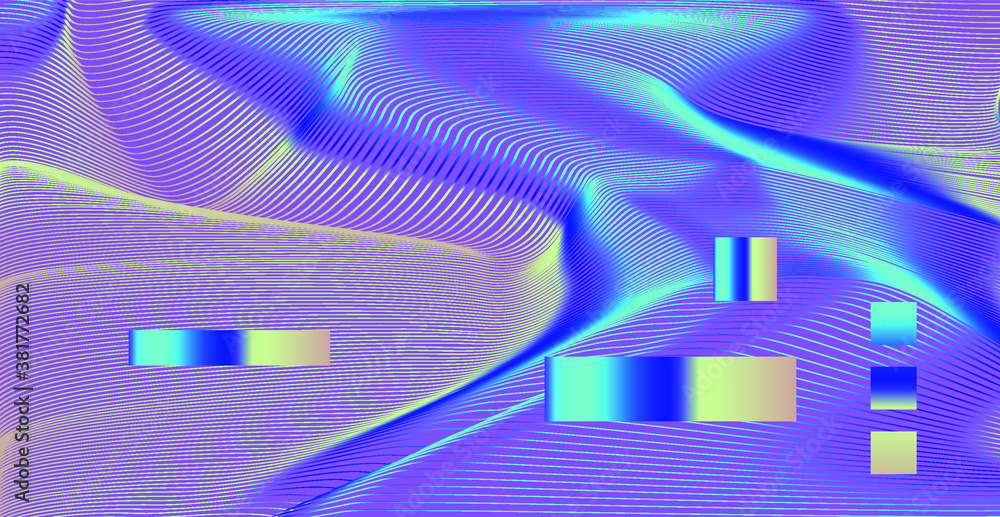 Poster Abstract technology background with warped and distorted laser grid. Vaporwave and synthwave style poster.