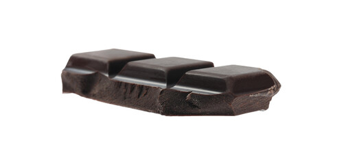 Piece of delicious dark chocolate isolated on white