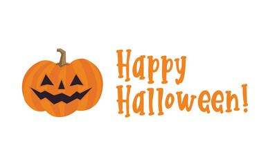 Happy Halloween design. Cute pumpkin with carved smile face, spooky season. Funny illustration. Trick or treat decoration.