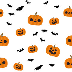 Pumpkins and bats halloween pattern. Seamless texture with cute and funny illustrations.