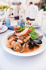 Italian Seafood Soup with Lobster, Mussels, Squid Ink pasta