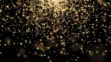 Abstract golden bokeh background. Yellow glittering particles. Concept of Christmas decoration. Star dust. 3d rendering.