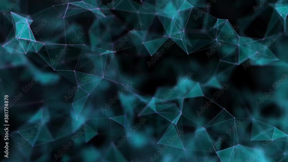 Poster Network connection structure.Low poly shape with connecting dots and lines on dark background.3d rendering Big data visualization. Seamless loop.