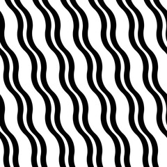 Wavy lines seamless pattern. Angled jagged stripes ornament. Linear waves motif. Diagonal curves print. Striped background. Tilted broken line shapes wallpaper. Slanted zigzag stripe figures. Vector