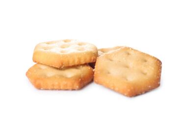 Fototapeta na wymiar Crispy crackers isolated on white. Delicious snack