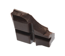 Piece of delicious dark chocolate isolated on white