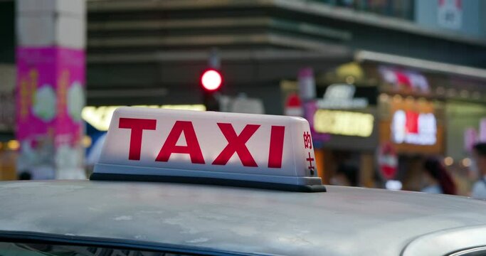 Taxi queue up in city street
