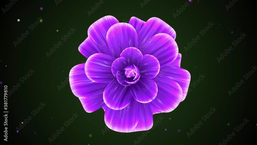 Poster top view magic sweet infinite purple flower blooming 3d rendering on dark green background with shin